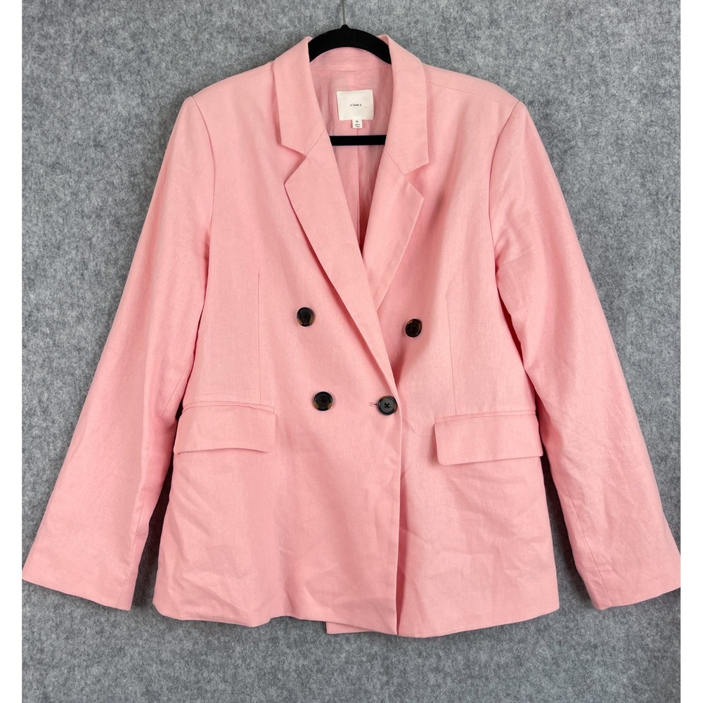 A Loves A Linen Blend Blazer Womens XL Pink Double Breasted Classic Career